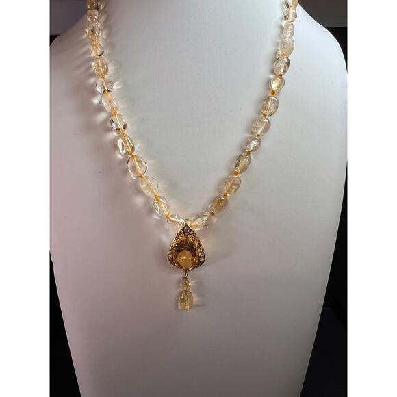 Citrine Enhancer Pendant Gold Over 925 w/ White Topaz & Citrine Drops - Picture 4 of 16